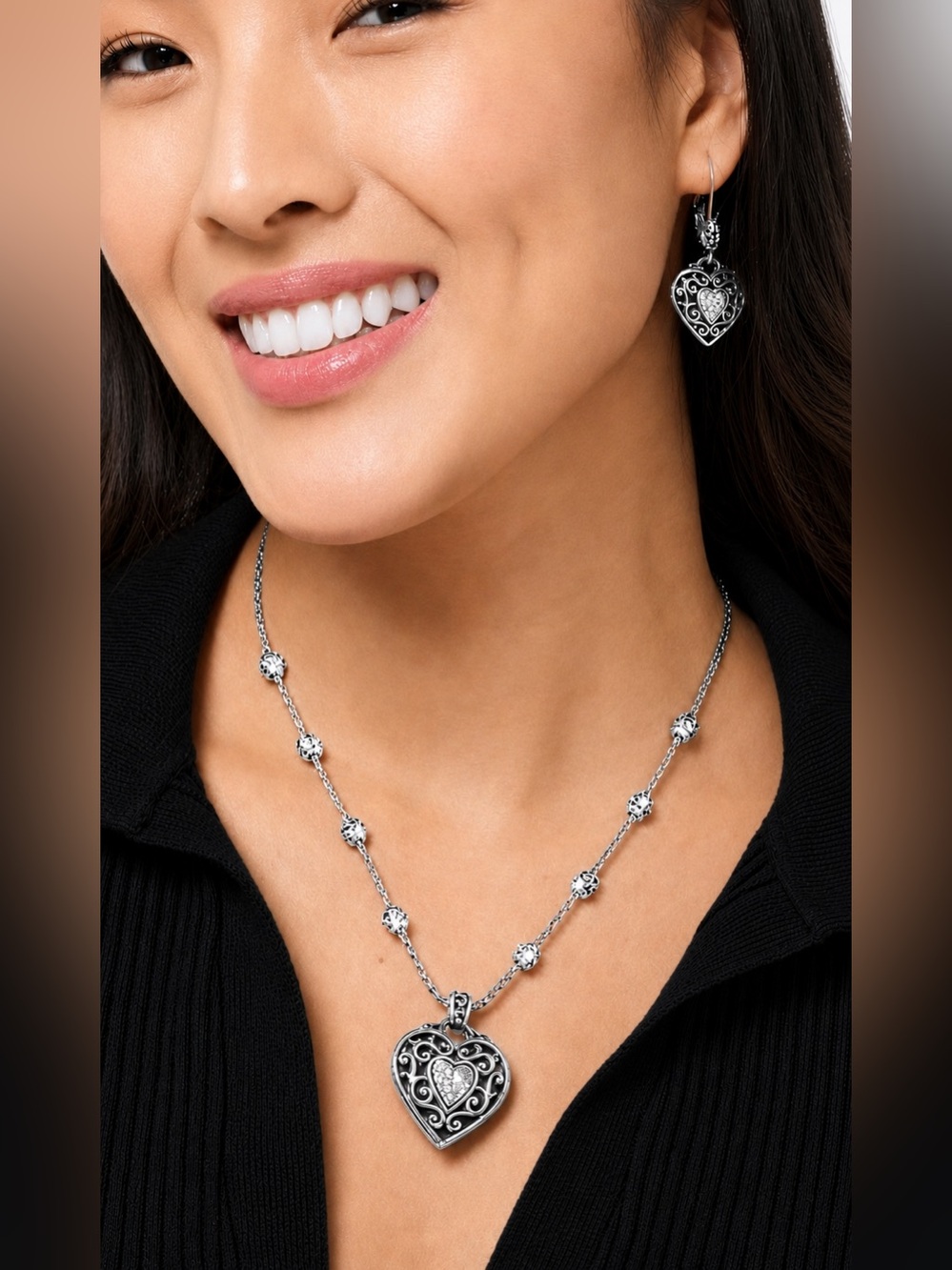 BRIGHTON Reno Two Sided Adjustable Length Heart Necklace 18-20” NWT